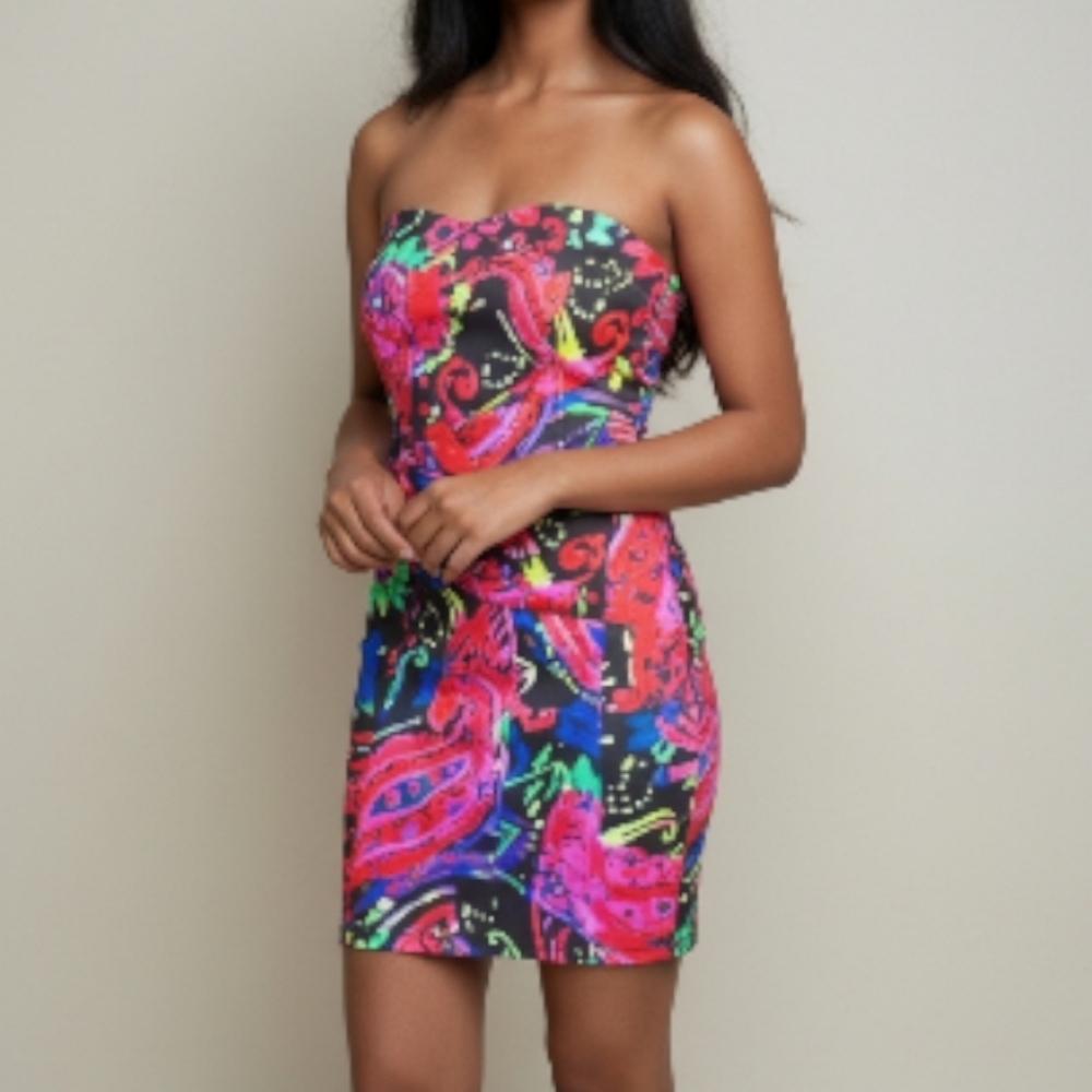 Colorful Strapless Party Mini Dress sz 6